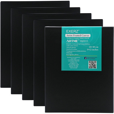 Exerz Pre-Stretched Artist Canvas 5pk - 24x30cm Black