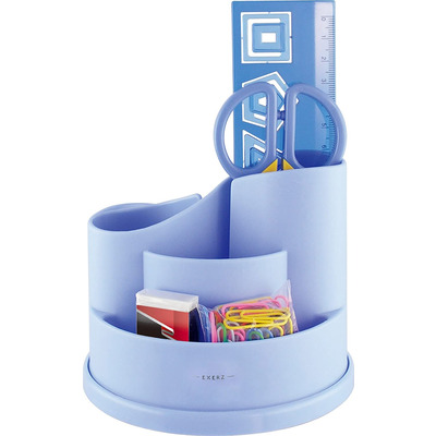 Exerz Desk Organiser with Safety Scissors, Ruler, Eraser, Clips - Blue