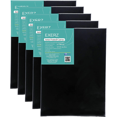 Exerz 30x40cm Black Canvas A3 1.7cm Stretched Artist Canvas - 280GSM 100% Cotton - 5PK