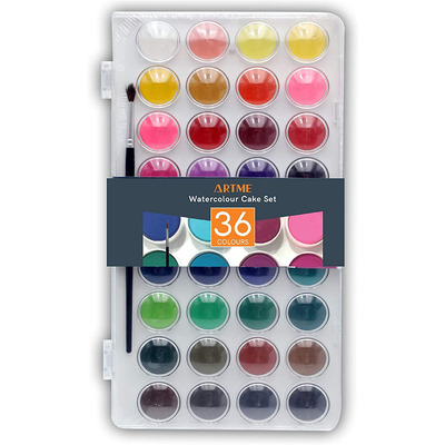 ARTME Watercolour Paint Cakes 36 Colours with a Brush - Artist Palettes kit box