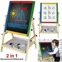 Kids Children 2 In 1 Adjustable Black White Board Wooden Easel Drawing Board UK