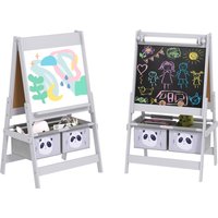 AIYAPLAY Kids Easel with Paper Roll, 3 in 1 Art Easel for Children, with Blackboard, Whiteboard, Storage Baskets, Grey