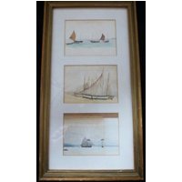 Stacked Triptych Watercolour Of Sailing And Working Boats In Cornwall
