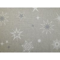 Deadstock Cotton Canvas Fabric Silver on Beige